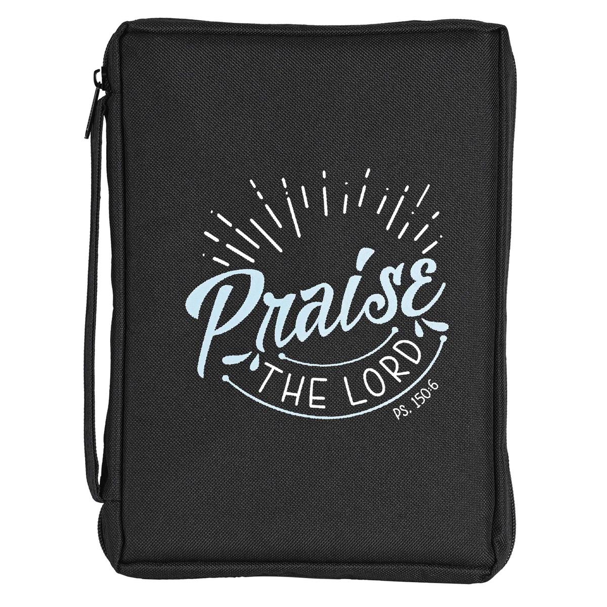 Praise The Lord Black and Blue Large 600 Denier Polyester Zipper Bible Cover by Dicksons
