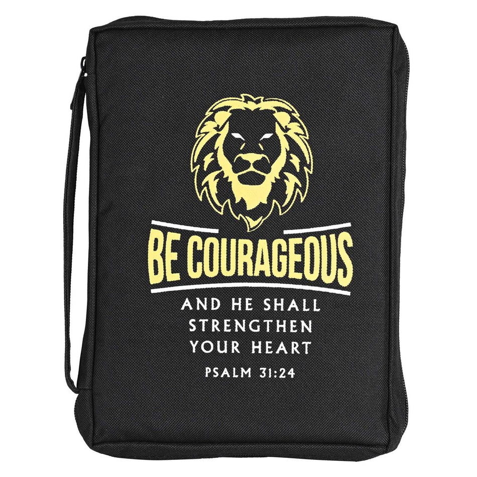Be Courageous Black and Yellow Medium 600 Denier Polyester Zipper Bible Cover by Dicksons