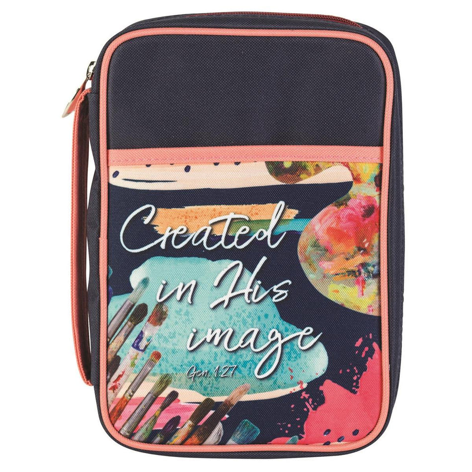Created In His Image Pink Trim Medium Polyester Zippered Bible Cover with Handle by Dicksons