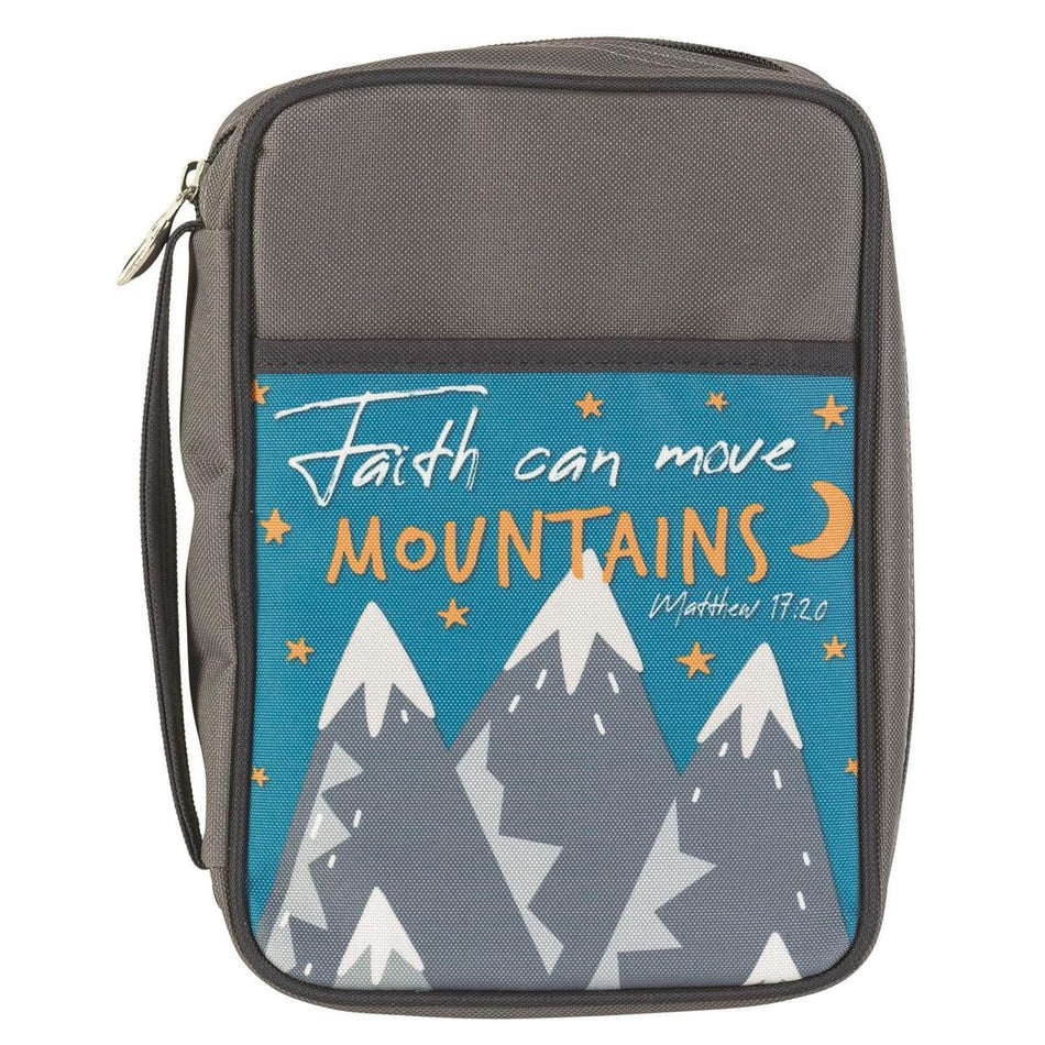 Faith Can Move Mountains Grey Medium Polyester Zippered Bible Cover with Handle by Dicksons