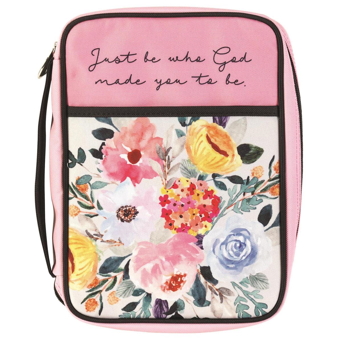Be Who God Made You Pink Floral Medium Polyester Zippered Bible Cover by Dicksons