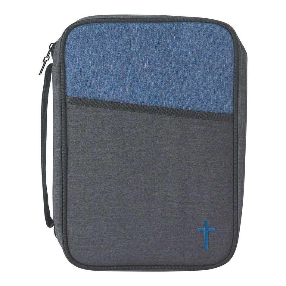 Gray and Blue Reinforced Polyester Bible Cover Case with Handle, Thinline by Dicksons