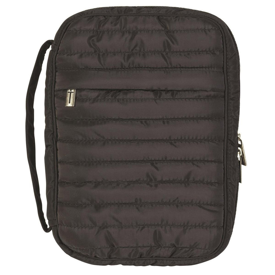 Black Puffer Jacket Style Large Print Polyester Zippered Bible Cover with Handle by Dicksons