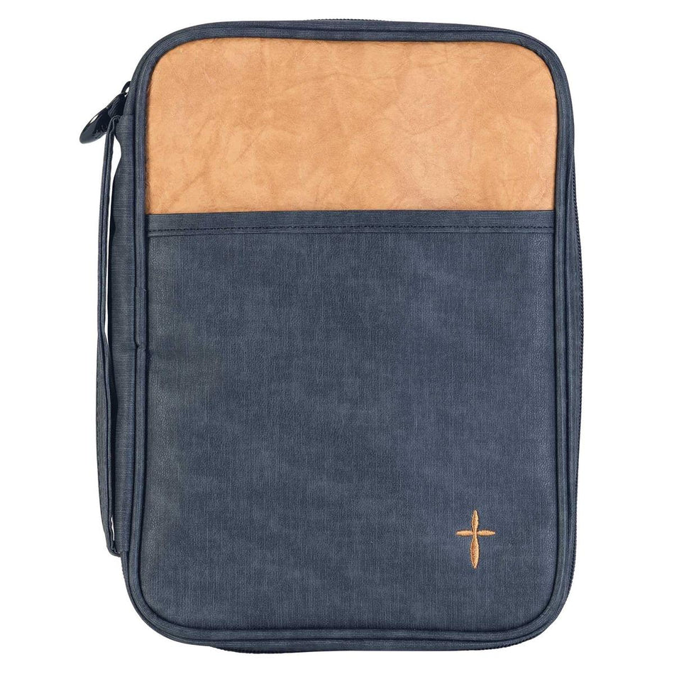 Cross Blue and Tan 10 x 8 Inch Vinyl Zippered Bible Cover Case Handle, Large by Dicksons