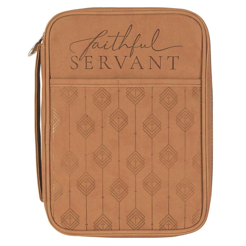 Faithful Servant Camel Brown Diamond Large Print Vinyl Zippered Bible Cover by Dicksons