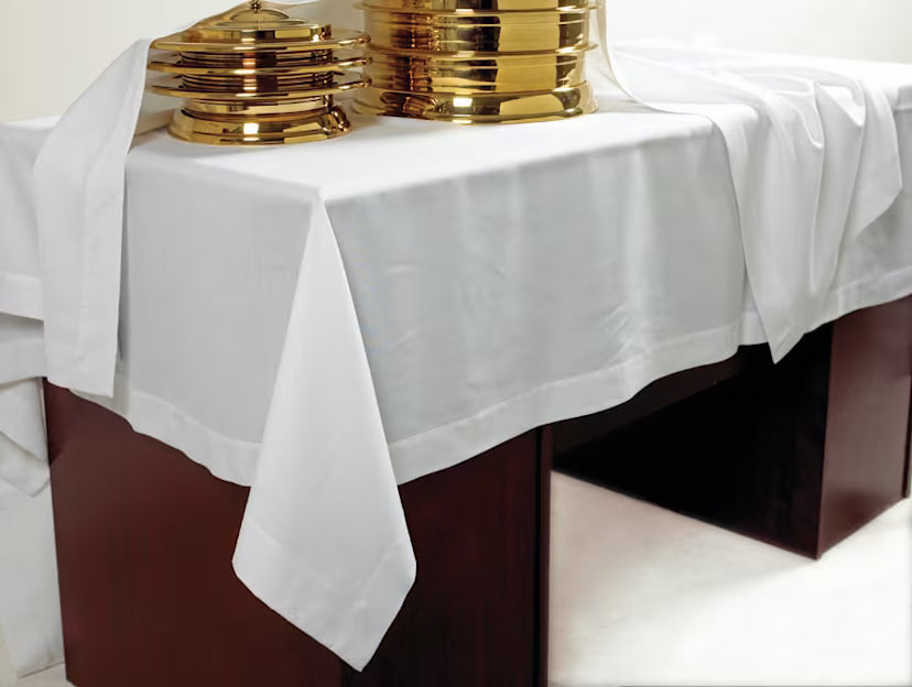 Communion Table Cover | White Blend 55/45 Polyester-Rayon | 50″ × 86″