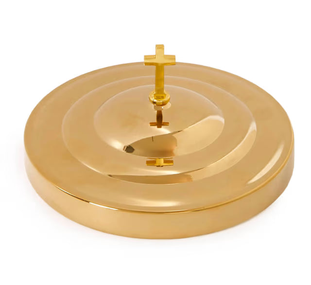RemembranceWare Communion Bread Plate Cover | Brass‑Finish Stainless Steel | Elegant Cross Finial
