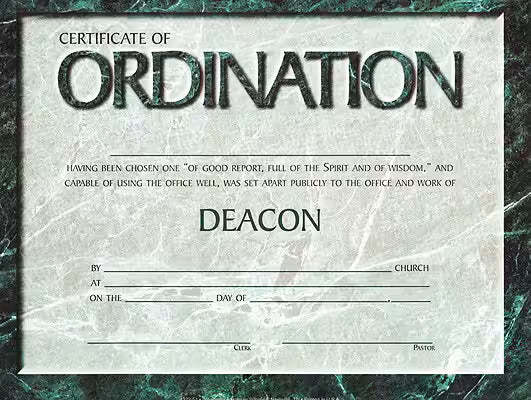 Certificate of Ordination for Deacon | Elegant Marble-Look, 4-Color | Pack of 6