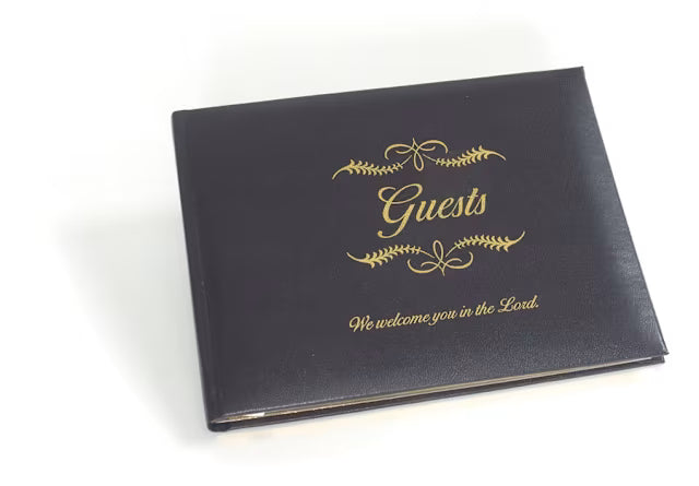Guest Book – Black Bonded Leather | “We Welcome You in the Lord”