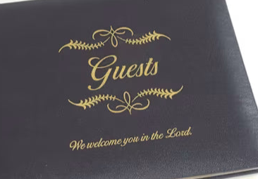 Guest Book – Black Bonded Leather | “We Welcome You in the Lord”