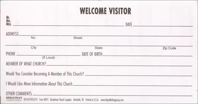 Guest Card – Information for the Pastor | Standard Pack of 100