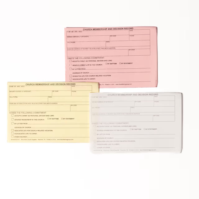Church Membership & Decision Record – Triplicate | Snap-Out Forms | Pack of 100