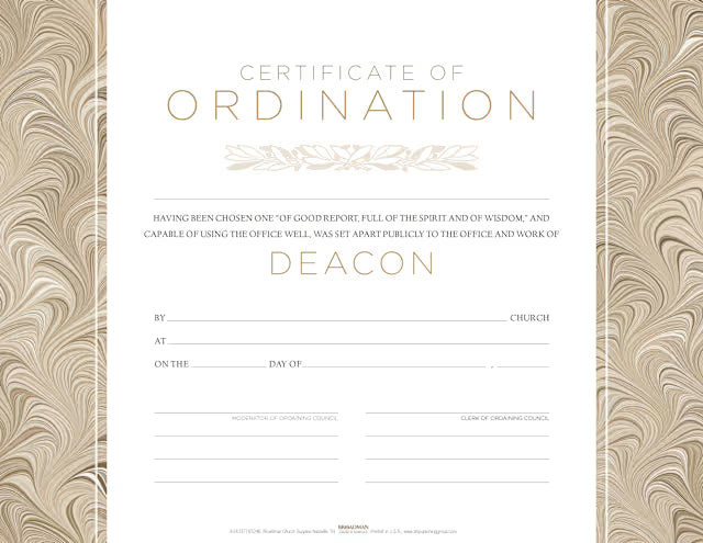 Certificate of Ordination for Deacon – Flat Opaque | Parchment-Look 8.5″×11″ | Pack of 6