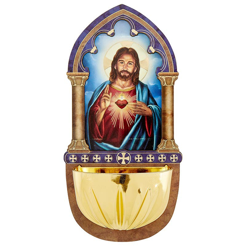 Lasered Wood Holy Water Font - Sacred Heart