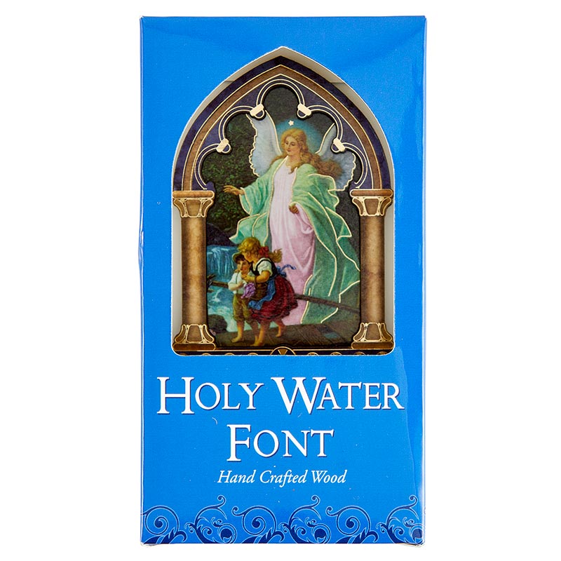 Lasered Wood Holy Water Font - Guardian Angel by Christian Brands, product view 2