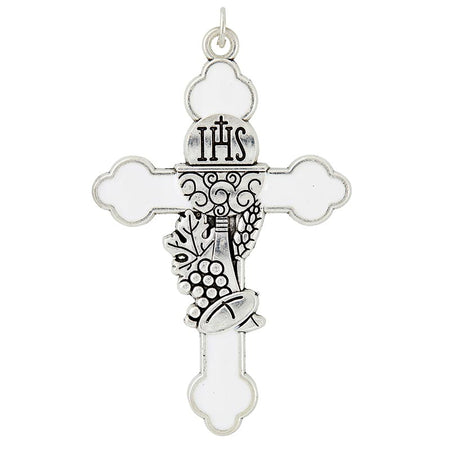 White Enamel First Communion Medal by Catholic Brands