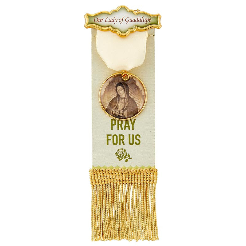 Vintage Ribbon Pin With Tassels - Our Lady Of Guadalupe