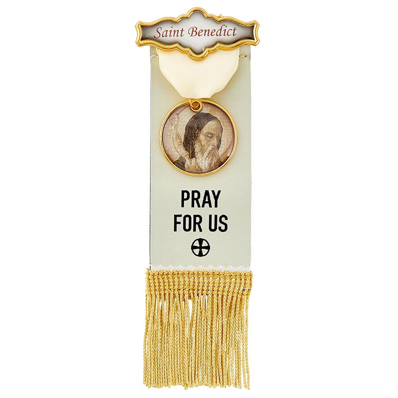 Vintage Ribbon Pin With Tassels - Saint Benedict