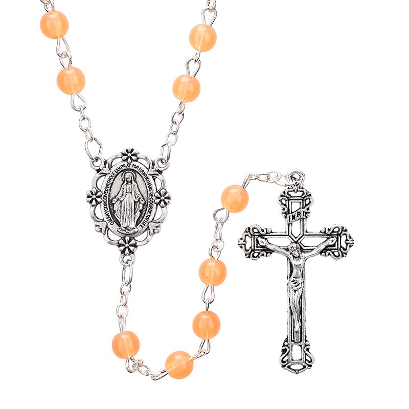 Orange Rosary, Plastic with Miraculous Medal by Christian Brands
