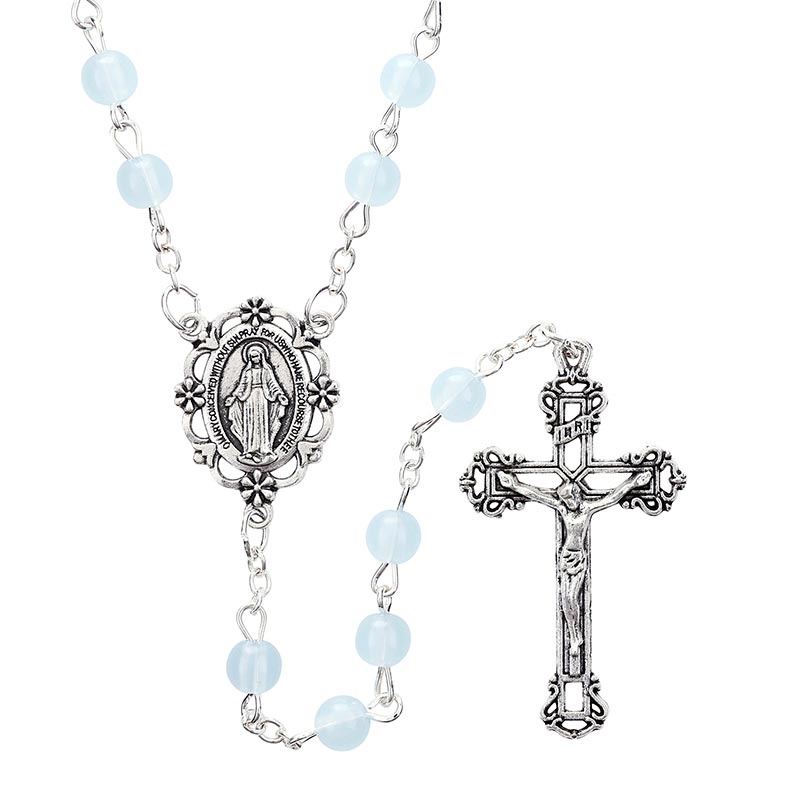 Light Blue Rosary, Plastic with Miraculous Medal by Christian Brands