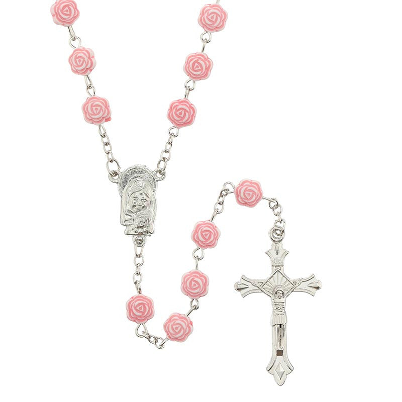 Pink Rosebud Rosary by Christian brands Catholic
