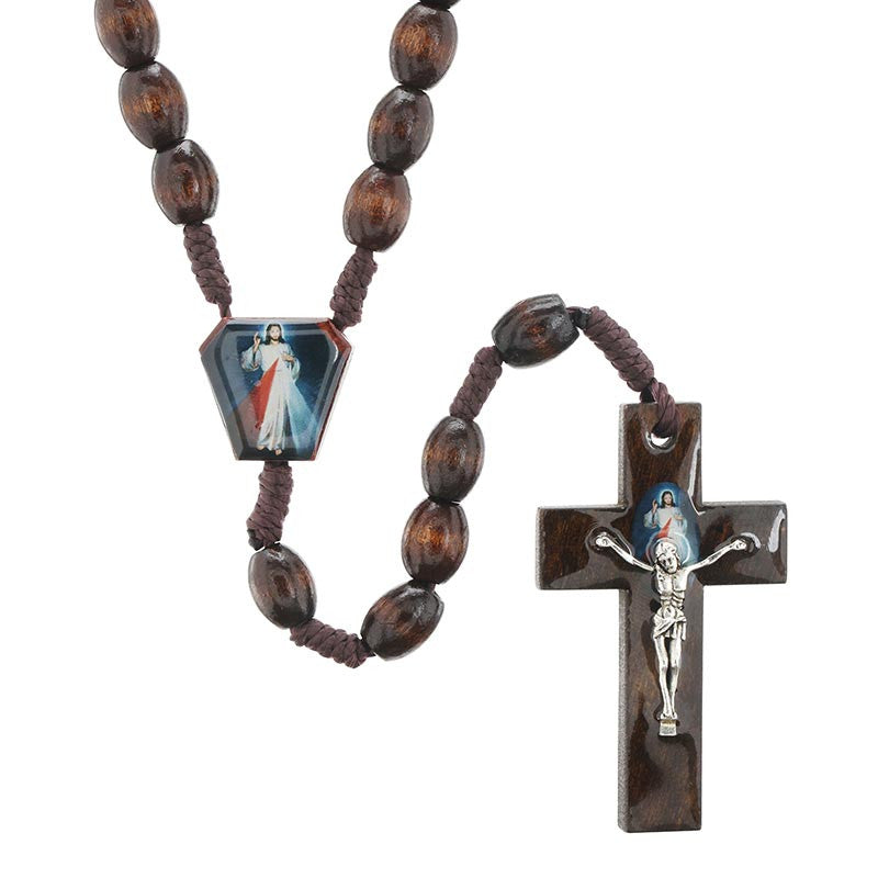 Divine Mercy Brown Wooden Rosary