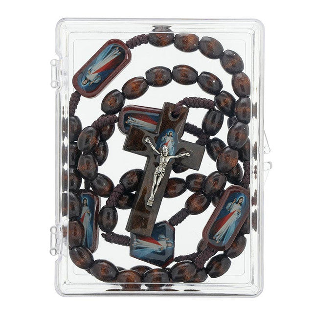 Divine Mercy Brown Wooden Rosary