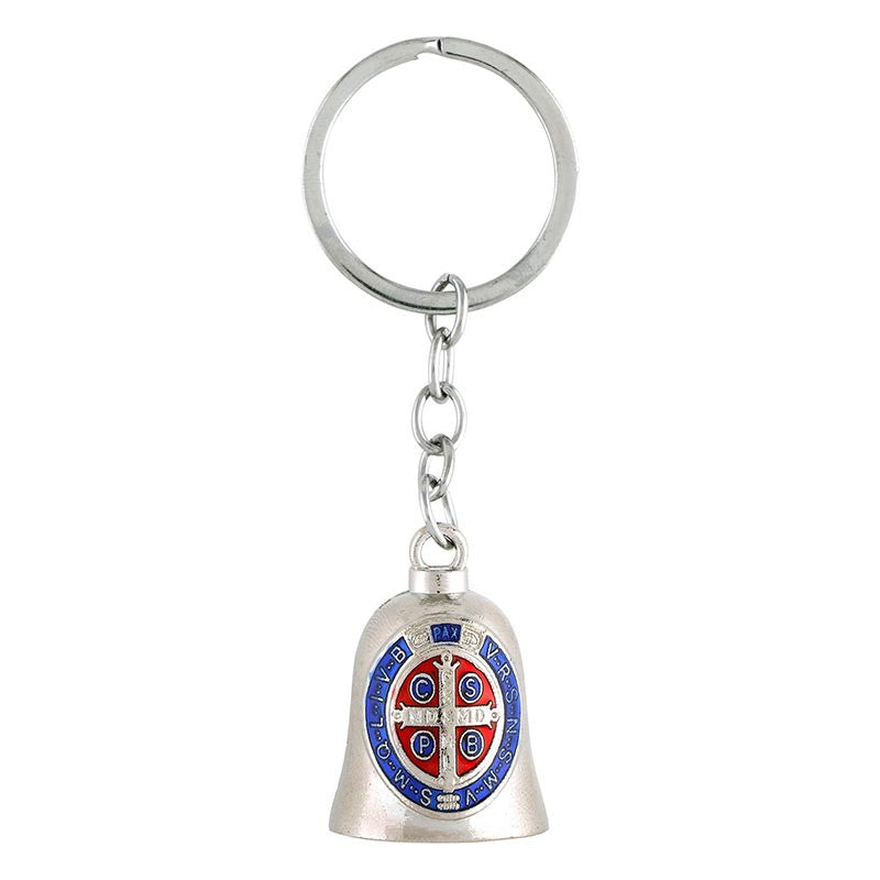 Silver Bell Saint Benedict Key Chain