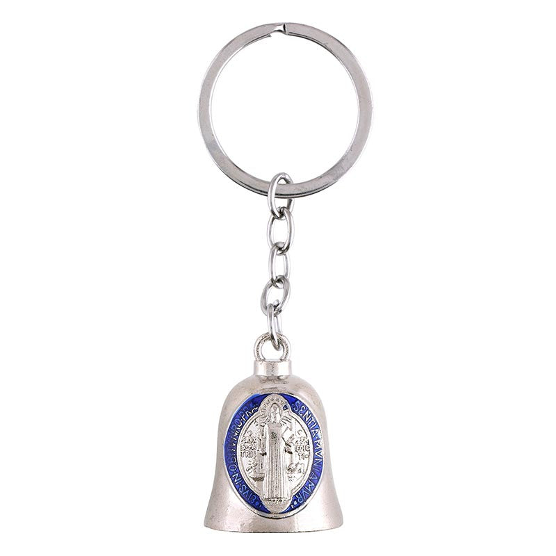 Silver Bell Saint Benedict Key Chain