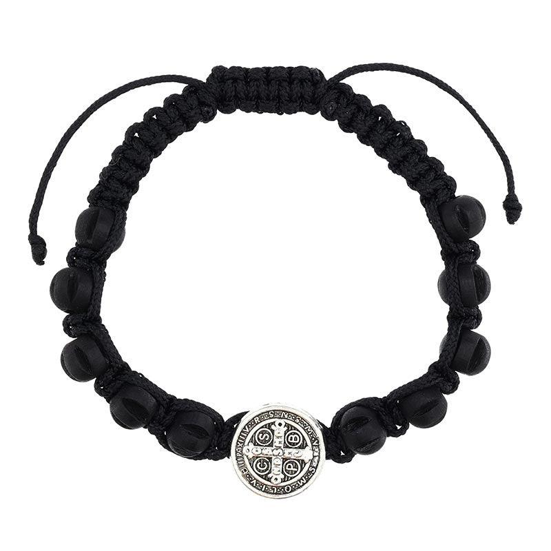 Saint Benedict Wood Adjustable Bracelet - Black