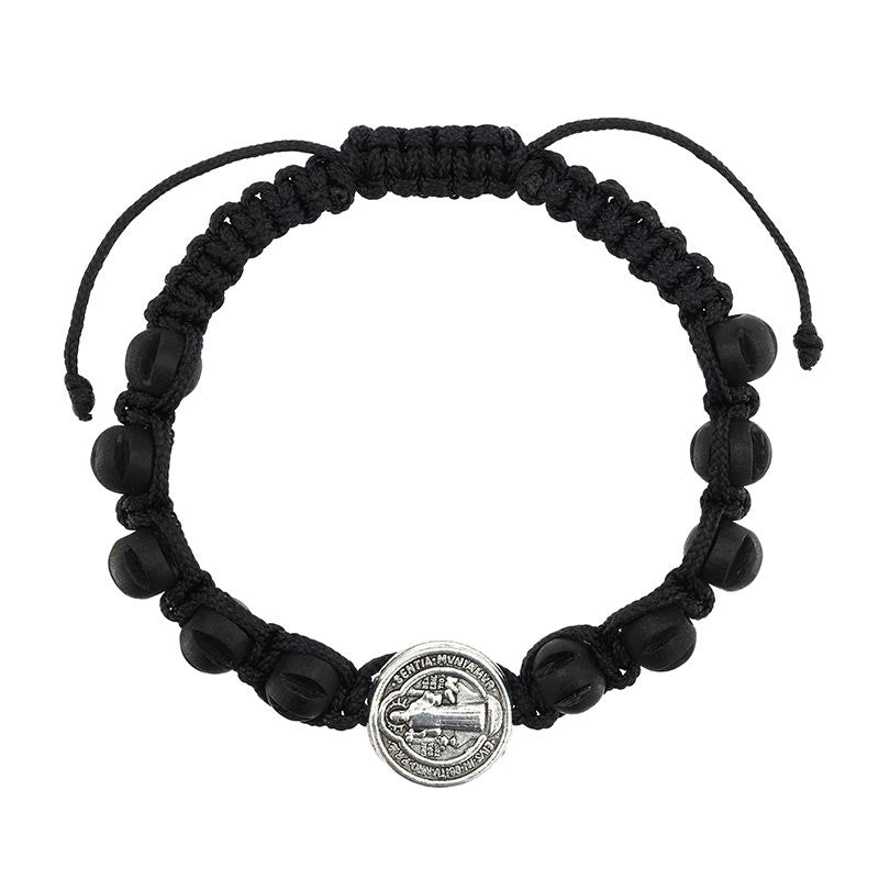 Saint Benedict Wood Adjustable Bracelet - Black