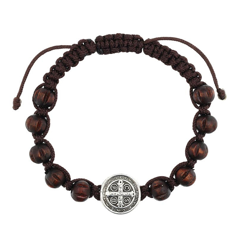 Saint Benedict Wood Adjustable Bracelet - Brown