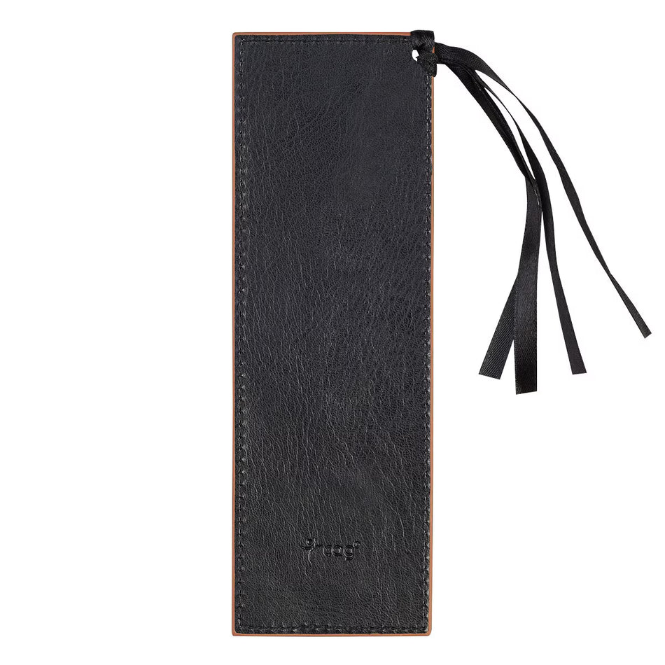Strong & Courageous Black and Tan Faux Leather Bookmark - Joshua 1:9