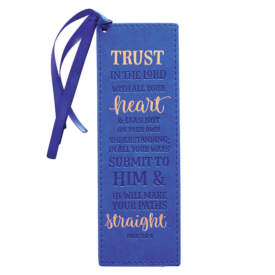 Trust In The Lord Blue Faux Leather Bookmark - Proverbs 3:5-6