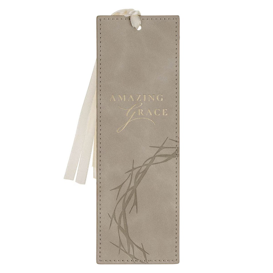 Amazing Grace Taupe Faux Leather Bookmark - Isiah 53:5