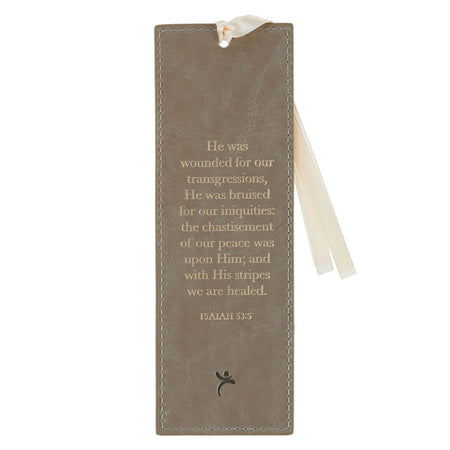 Amazing Grace Taupe Faux Leather Bookmark - Isiah 53:5 by Christian Art Gifts, product view 2