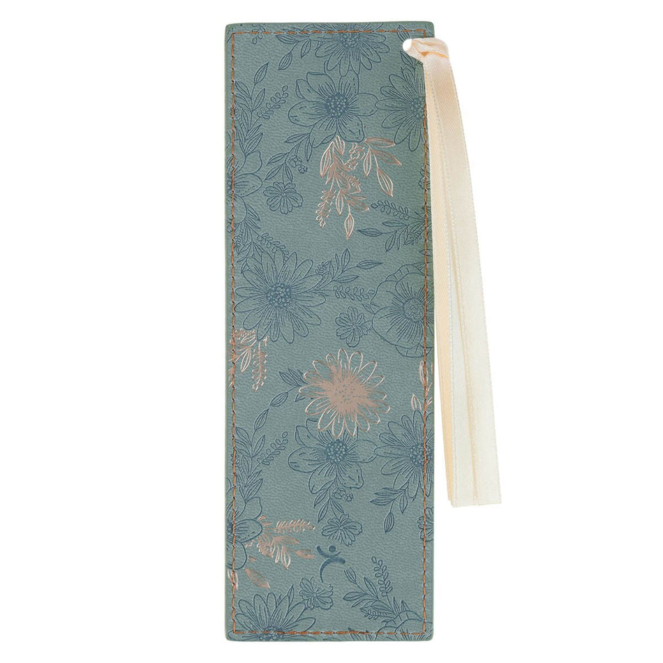 Be Still Teal Floral Faux Leather Bookmark - Psalm 46:10 by Christian Art Gifts, product view 2