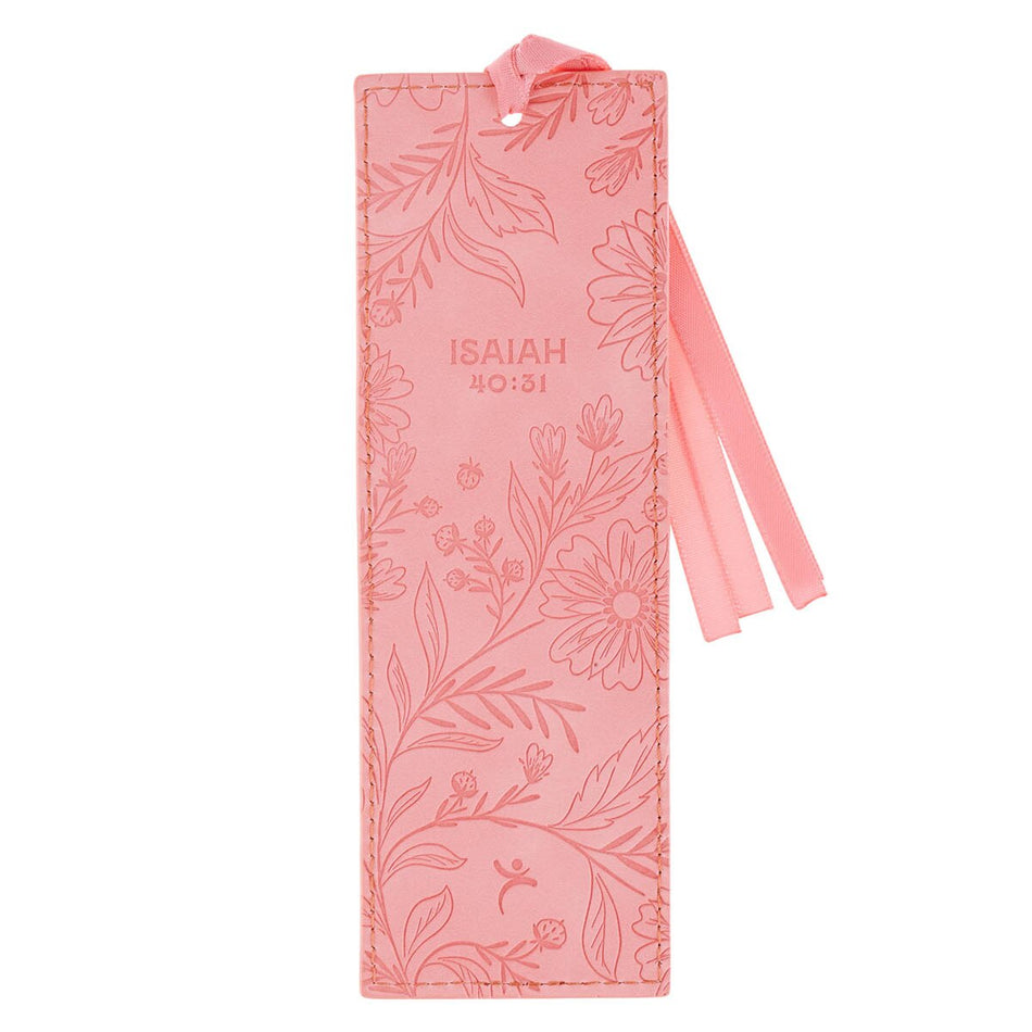 Trust Coral Floral Faux Leather Bookmark - Isaiah 40:31 by Christian Art Gifts, product view 2