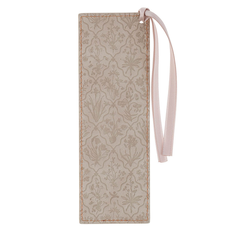 Sufficient Grace Taupe Floral Faux Leather Bookmark - 2 Corinthians 12:9 by Christian Art Gifts, product view 2