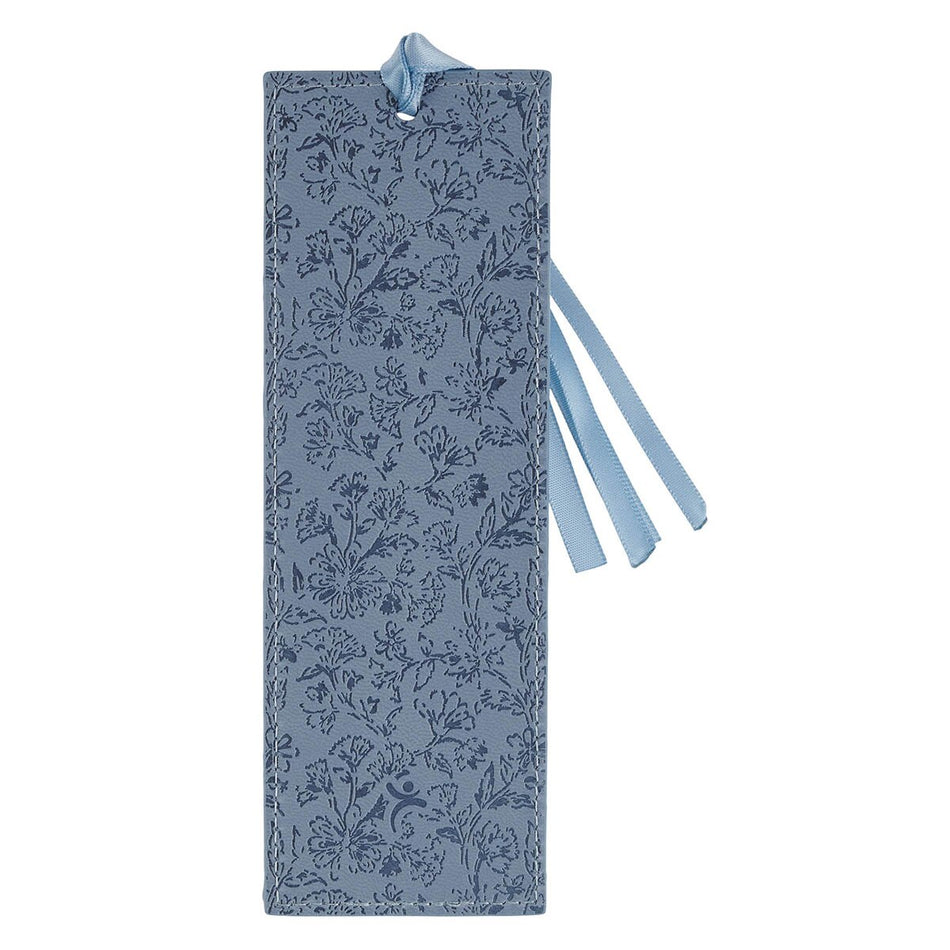 Strength and Dignity Blue Cottage Garden Faux Leather Bookmark - Proverbs 31:25 by Christian Art Gifts, product view 2