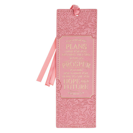 For I Know the Plans Sunset Pink Faux Leather Bookmark - Jeremiah 29:11 by Christian Art Gifts