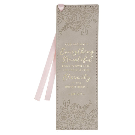 Everything Beautiful Taupe Faux Leather Bookmark - Ecclesiastes 3:11 by Christian Art Gifts