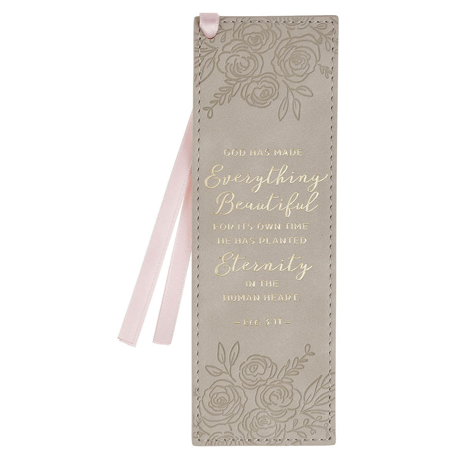 Everything Beautiful Taupe Faux Leather Bookmark - Ecclesiastes 3:11 by Christian Art Gifts