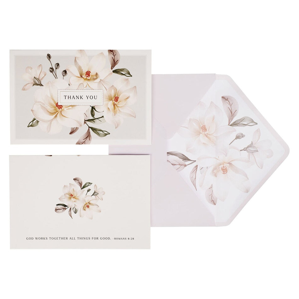 White Magnolia Thank You Note Card Set (Pack of 20) by Christian Art Gifts, product view 2