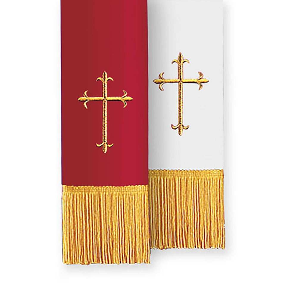 Reversible Fleur-de-Lis Cross Bible Marker – Red/White, 4 1/4" x 37 1/2" with Fringe