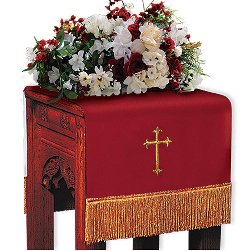 Reversible Fleur-de-Lis Cross Flower Stand Cover - Red/White