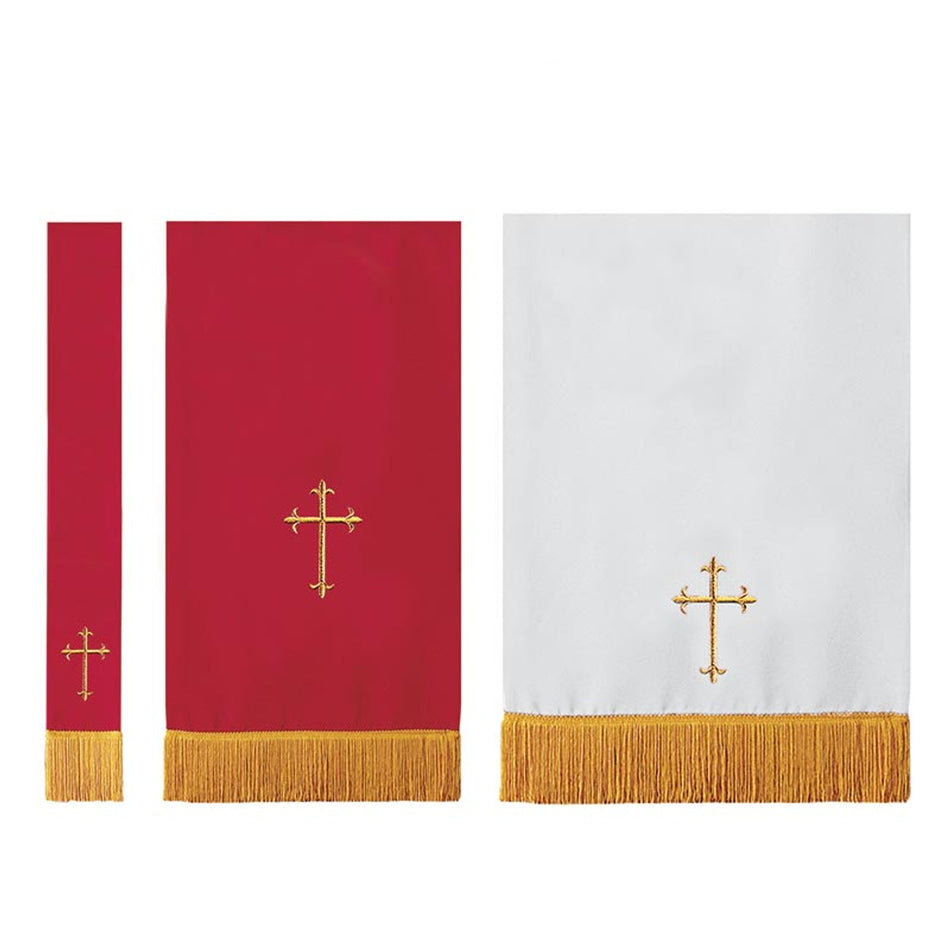 Reversible Parament Red/White Set – Bible Marker, Pulpit Scarf, and Communion Table Runner