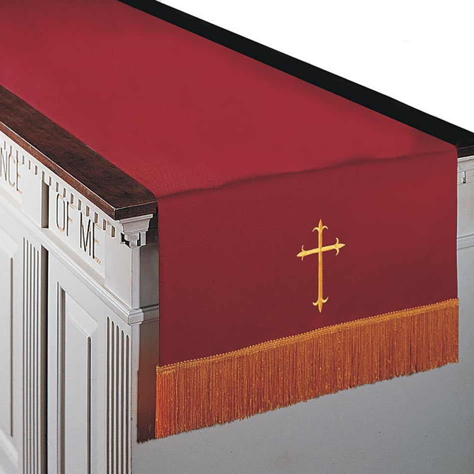 Reversible Fleur-de-Lis Cross Communion Table Runner – Red/White, 20" x 82" with Fringe