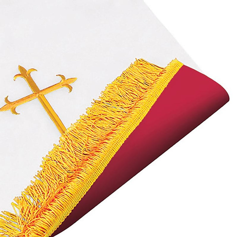 Reversible Fleur-de-Lis Cross Communion Table Runner – Red/White, 20" x 82" with Fringe