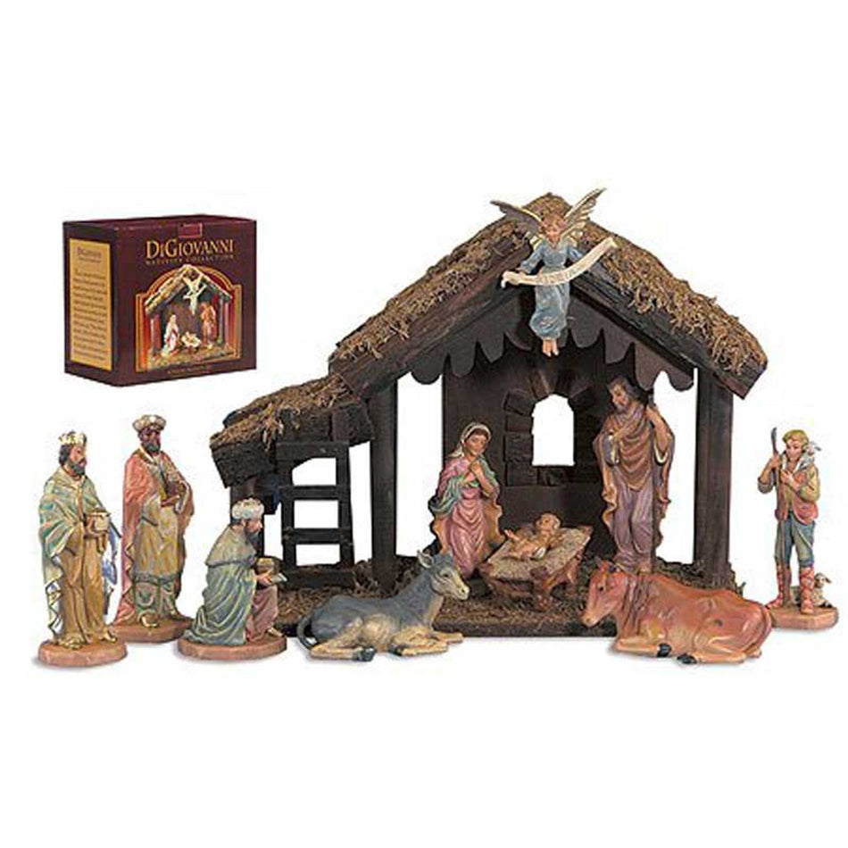 10 Piece Nativity Set with Wood Stable